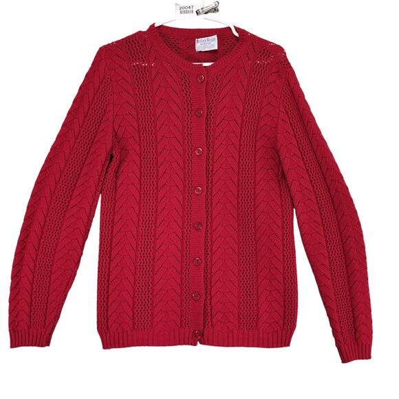 Vintage British Vogue Wintuk Red Cardigan Sweater, Acrylic Made in USA Women's S - Picture 1 of 6